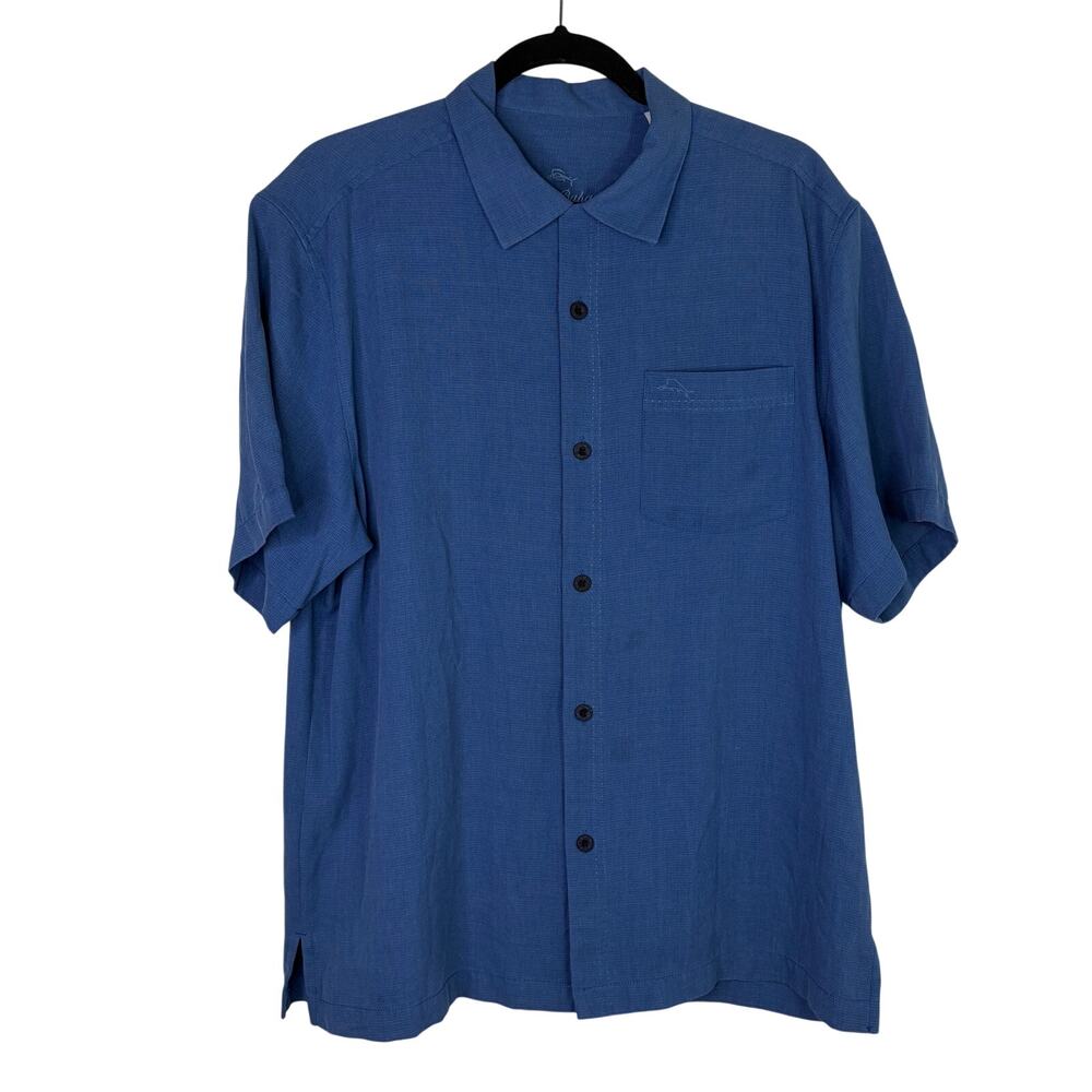 Tommy Bahama blue silk blend shirt size M, classic, short sleeve, preppy, casual